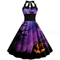 Miniatyrbillede 1 af 3: Halloween Kvinder Sommer Slanke ærmeløse A-line Flare Solkjoler COLOR 3 M
