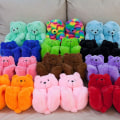 Miniatyrbild 5 av 5: Teddy Bear Tofflor Dam Plysch Animal Tofflor Varma vinterskor Fuskpäls Anti Slip M Light Blue