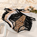 Miniatyrbillede 5 af 5: Dame Trusser Leopard Print Blonde Tynd Udhulet Åndbar Anti-septisk Plus Størrelse Høj Talje Mavekontrol Sømløse Is Silke Trusser Underbukser