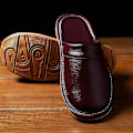 Miniatyrbillede 3 af 5: Overkommelig læder hjemmesko til mænd til hjemmet Vinter Vandtætte hjemmesko Unisex indendørs sko Værelse gæste tøfler mand flip flops Wine red CN 43 44