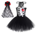 Pikkukuva 3 / 5: Funny Bones -asu taaperoille, lapsille 2023 noitaasu tytöille Purim Söpö pääkalloasu Halloween Cosplay -juhlamekko a2 S(90)