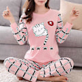 Miniatyrbild 1 av 5: Dam Pyjamas Set Långärmad Tecknad Sovkläder Loungewear Pyjamas