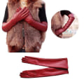 Miniatyrbillede 1 af 2: Kvinder Lange Læder Handsker Fuld Finger Winter Albue Opera Dame Handsker Red 40cm