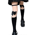 Miniatyrbillede 1 af 5: Gotiske Halloween Spider Web Knæhøje Strømper til Kvinder Lolita Flæser Blonde Sløjfe Sorte Strømper Cosplay Strømpebukser Streetwear