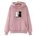 Miniatyrbillede 1 af 3: Langærmet sweatshirt med kattetryk til kvinder Afslappet Løs snøre Hættetrøjer Toppe med hættetrøje Pink M
