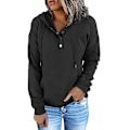 Miniatyrbillede 1 af 2: Kvinder Hættetrøje Langærmet Hættetrøjer Toppe Casual Løs Pullover med lomme Black XL
