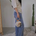 Miniatyrbillede 3 af 5: Strå Håndtaske Rattan Taske Rund Top-håndtag Hul Sommer Strand Tote Tasker