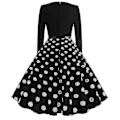 Pikkukuva 3 / 4: Naisten Retro 50-luvun ja 60-luvun pitkähihainen cocktail-juhlamekko pyöreällä kauluksella ja polka dot -kuviolla, Rockabilly-tyyli