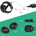 Pikkukuva 4 / 5: Lataustelakan adapteri Garmin-kelloille Type C- ja Micro Usb -portilla. Yhteensopiva