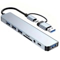 Pikkukuva 1 / 5: USB C 8 in 2 Moniporttihubi-adapteri 1 x USB 3.0 / 3 x USB 2.0 dataporttia / 3,5 mm ääniliitäntää puhelimille