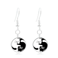Miniatyrbillede 5 af 5: Sort Hvid Yin Yang Cat Glas Vedhæng Halskæde Armbånd Armbånd Ørering Smykkesæt Helt 4 stk. Til Kvinder Mode Sweater Chain