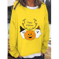 Miniatyrbillede 1 af 2: Kvinder Fall Halloween Sweatshirt Græskar T-shirts Sjov langærmet rund hals løs pullover top bluser COLOR 8 XL