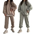 Miniatyrbild 2 av 5: 2023 Tvådelade Set Vinter Höst Lounge Set för Kvinnor Sweatpant Joggers Set Casual Huvtröjor Träningsdräkt Mjukisdress Khaki XL