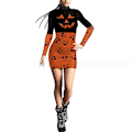 Miniatyrbillede 1 af 3: Kvinders skeletkjole Halloween kostume Stretchy langærmet minikjole COLOR 1 M
