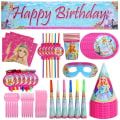 Miniatyrbillede 5 af 5: Barbiee-dukke Fødselsdagsfest Dekorer forsyninger Pink pigetema Bordservice Kop Tallerken Ballon Baby Shower Prinsesse Fest Decor Gaver 16pcs set 4