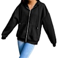 Miniatyrbillede 1 af 2: Kvinder Almindelig Casual Løs Jogging Hættejakke Langærmet Fuld Zip Coat Toppe Black L