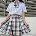 Miniatyrbillede 1 af 2: Piger College Stil Jk Uniform Plisseret Nederdel + Kortærmede Skjorter + Butterfly Skoleelever Træningstøj