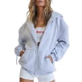 Miniatyrbilde 1 av 4: Kvinner Vanlig Uformell hettejakke Langermet Full Glidelås Snøring Hettegenser Coat Light Grey L