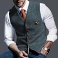 Miniatyrbild 1 av 3: Rutig V-ringad enkelknäppt Slim Fit Kostymväst för män, Business Västar