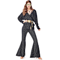 Miniatyrbillede 3 af 5: Flere par 60'er 70'er Rockabilly Hippy kostume Bohemian Gypsy Disco Club Cosplay Carnival Halloween Fancy festkjole Blue XL