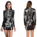 Pikkukuva 2 / 3: Naisten halloween-asu Skeleton-mekko, pitkähihainen, joustava, lyhyt minimekko style 2 M