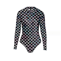 Miniatyrbild 2 av 5: Dambaddräkt Fiskfjäll Print Långärmad Rash Guard Zipper Surfing Baddräkt S to M