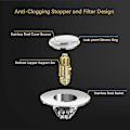 Miniatyrbilde 1 av 5: Bunnpropp, Universal Pop UP Ventil, Bunnventilsett, Avløpsstopper Full Metallstopper med Anti-Tett Sil og 2 Koblinger for Vask 37-41mm