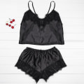 Pikkukuva 2 / 3: Naisten Sexy Satin Silk Lace Vest Shortsit Pyjamasetti Sleepwear Set Black 2XL