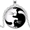 Miniatyrbillede 3 af 5: Sort Hvid Yin Yang Cat Glas Vedhæng Halskæde Armbånd Armbånd Ørering Smykkesæt Helt 4 stk. Til Kvinder Mode Sweater Chain