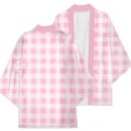 Pikkukuva 1 / 2: Kimonot naiset miehet kesä 2023 casual vaaleanpunainen rantaviitta elokuvaan Barbi Cosplay -asu Unisex kimono neuletakki A1 M