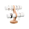 Miniatyrbillede 4 af 5: 2-lags smykke display stand i massivt træ armbånd ur organizer opbevaringsstativ smykke pakning Disp