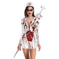 Miniatyrbilde 1 av 5: Dame Halloween Party Skrekk Kostymer Bloody Nurse Zombie Dress Cosplay Sexy Dame Rund Hals Langermet Pakke Hip Kjole Size D S