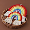 Miniatyrbillede 4 af 5: Farverig Regnbue Vægophæng Ornament Håndlavet Vævet Kvast Macrame Boligindretning til Børneværelse Kunsthåndværk S