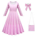 Miniatyrbillede 1 af 4: Piger Pink Prinsesse Kjole Kappe Film Barbi Cosplay Kostume Langærmede Kjoler Til Halloween Fest Outfit Halskæde Hat 5 150