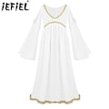 Miniatyrbilde 2 av 5: Romersk gresk gresk Athena Goddess Cosplay-kjole Jenter Gold Trim Halloween-kostyme Rollespill Party Lang Fancy Dress XS