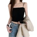 Miniatyrbilde 1 av 5: Dame Spaghetti Stropp Ribbestrikket Camisole med Hylle-BH Brystpute Stripet Ensfarget Slim Crop Tube Topp Sling Vest