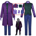 Miniatyrbillede 2 af 5: Heath Ledger Cosplay Suit Film The Dark Knight Joker Kostume Lilla Jakke Fuld Sæt Halloween Klovn Trench Coat Cos Kid 140CM