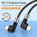Pikkukuva 3 / 5: A9 0,5 m Type-C - Lightning 30 W:n pikalatausjohto, kaksoiskulmapistoke, nylonpunottu datakaapeli