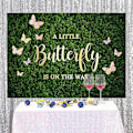 Miniatyrbilde 4 av 5: Butterfly Baby Shower Bakgrunn Gullrosa Sommerfugler Grønne Blader Fotobakgrunn for Baby Jentefestutstyr Barnebursdagsdekorasjoner Banner