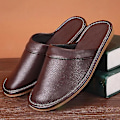 Miniatyrbillede 2 af 5: Overkommelig læder hjemmesko til mænd til hjemmet Vinter Vandtætte hjemmesko Unisex indendørs sko Værelse gæste tøfler mand flip flops Green CN 41 42