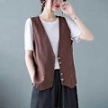 Miniatyrbillede 3 af 4: \"Dame Linned Vest Casual Ærmeløs Cardigans Jakke Løs Og Tynd Casual Vest Top Teal Vest til Kvinder\"