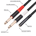 Miniatyrbillede 3 af 5: 3,5 mm til dobbelt 6,35 mm Audio Splitter Flettet Kabel 1/4 Tomme Hanstik