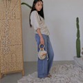 Miniatyrbillede 4 af 5: Strå Håndtaske Rattan Taske Rund Top-håndtag Hul Sommer Strand Tote Tasker