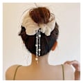 Miniatyrbilde 4 av 5: Lxrzls Elegante hårstrikker for kvinner med perler, rhinestones, dusk og chiffon, stor elastisk hårstrikk, søt hårstrikk, hårtilbehør (farge: Grå)