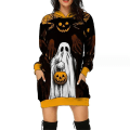 Miniatyrbilde 1 av 3: Hette for kvinner Halloween gresskar genser Langermet gensere med rund hals og lomme-tunikaoverdeler style 9 L