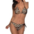 Miniatyrbilde 4 av 5: WJSM Kvinner Triangelbikinisett Halter Todelt Sexy Badedrakt String Knyte Side Badedrakt Tan Leopard Tan Leopard XL