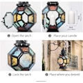 Miniatyrbilde 6 av 9: Fargerik marokkansk lysestake, bærbar glasslampe hengende lykt for hjem, Ramadan-dekorasjon, pynt - Svart + Fargerik