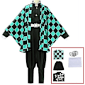 Miniatyrbilde 2 av 6: Demon Slayer Kimetsu No Yaiba Tanjirou Kamado Cosplay Kostyme Kimono Jul Anime Uniform Sett for voksne og barn - Perfekt 5-delt sett 5 piece set 5 piece set XXL