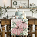 Miniatyrbilde 3 av 4: Oransje Gresskar, Eukalyptus Høst Bordløper, Høst Thanksgiving Kjøkken Spisebord Dekorasjon for Hjemmefest Dekor 13x72 Tommer Style 1