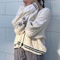 Miniatyrbillede 2 af 5: Taylor Swift, oversized strikket cardigan til kvinder Casual Button Down Langærmet V-hals folkloretrøjer Abrikos Apricot M